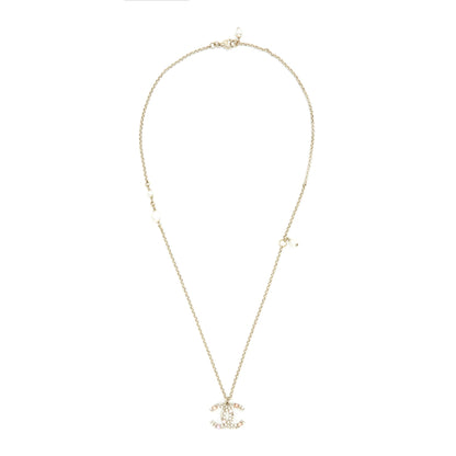 Chanel CC Logo And Pearl Necklace Light Gold Tone