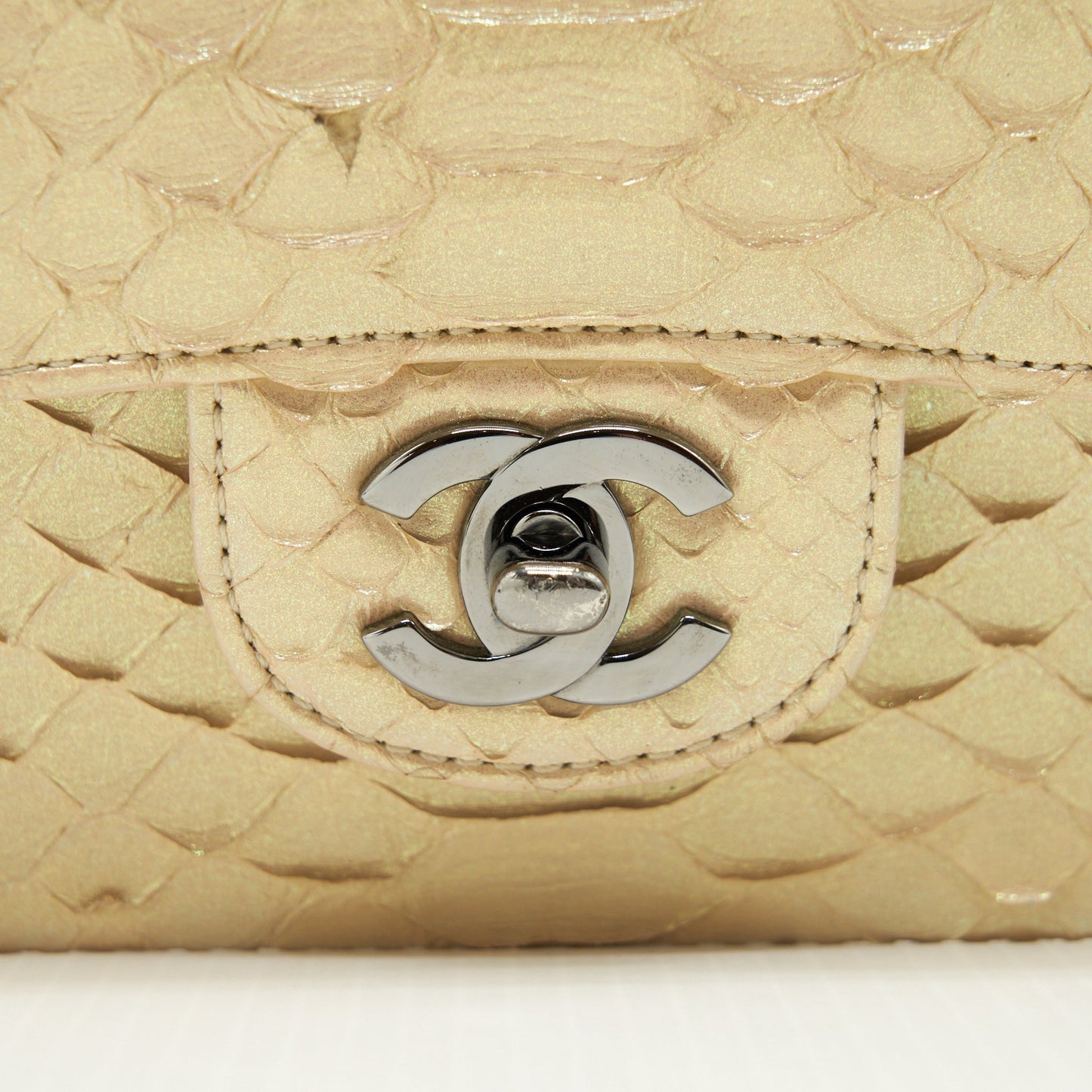 Chanel Mini Square Flap Bag Python Iridescent Light Beige SHW