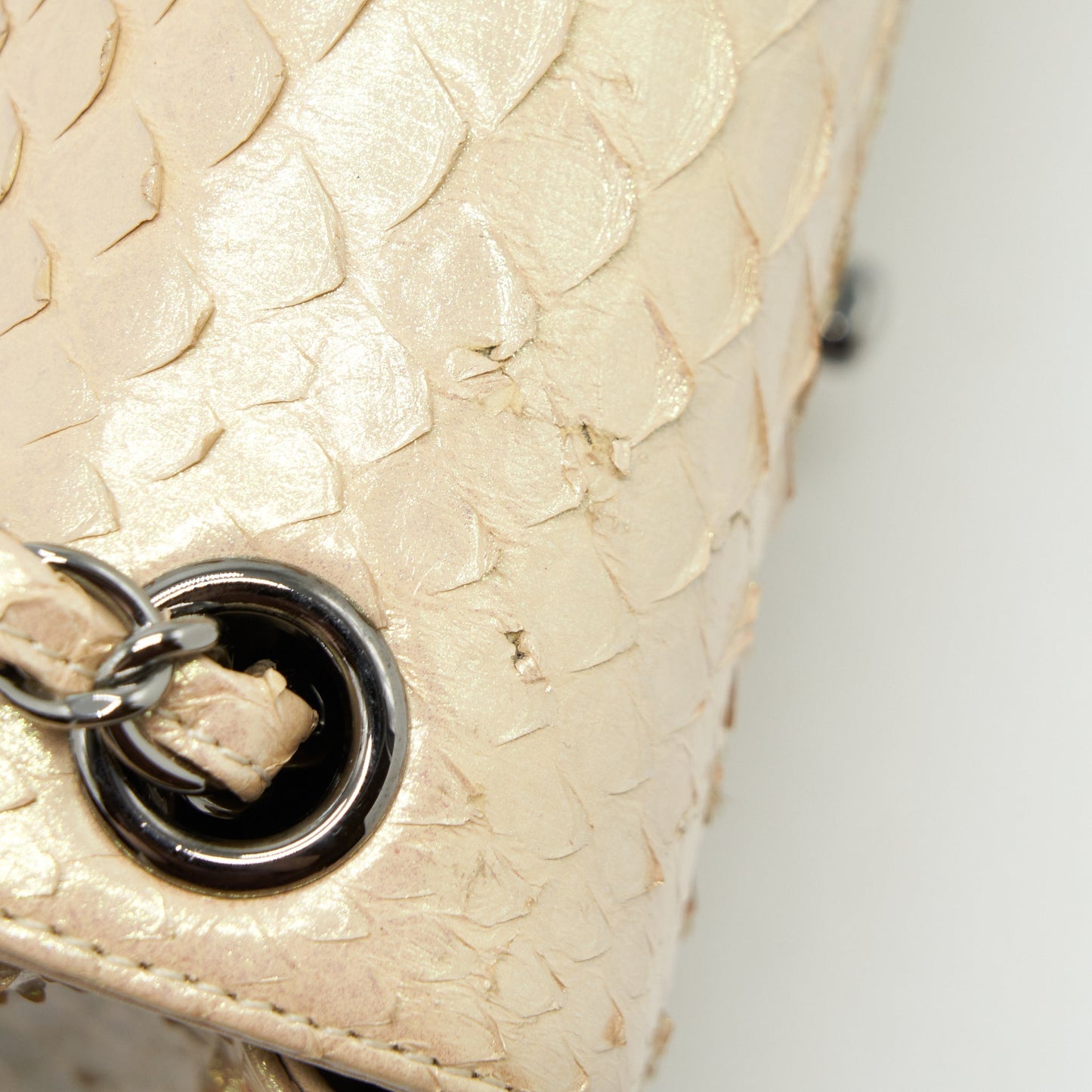 Chanel Mini Square Flap Bag Python Iridescent Light Beige SHW