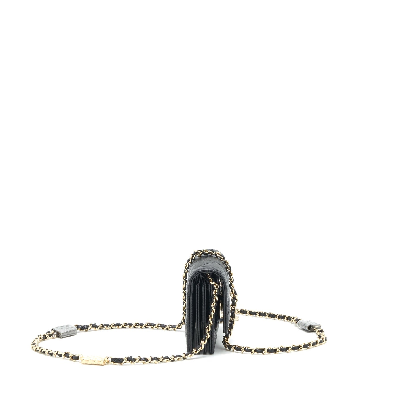 Chanel 21k Caviar mini flap cardholder with chain black LGHW