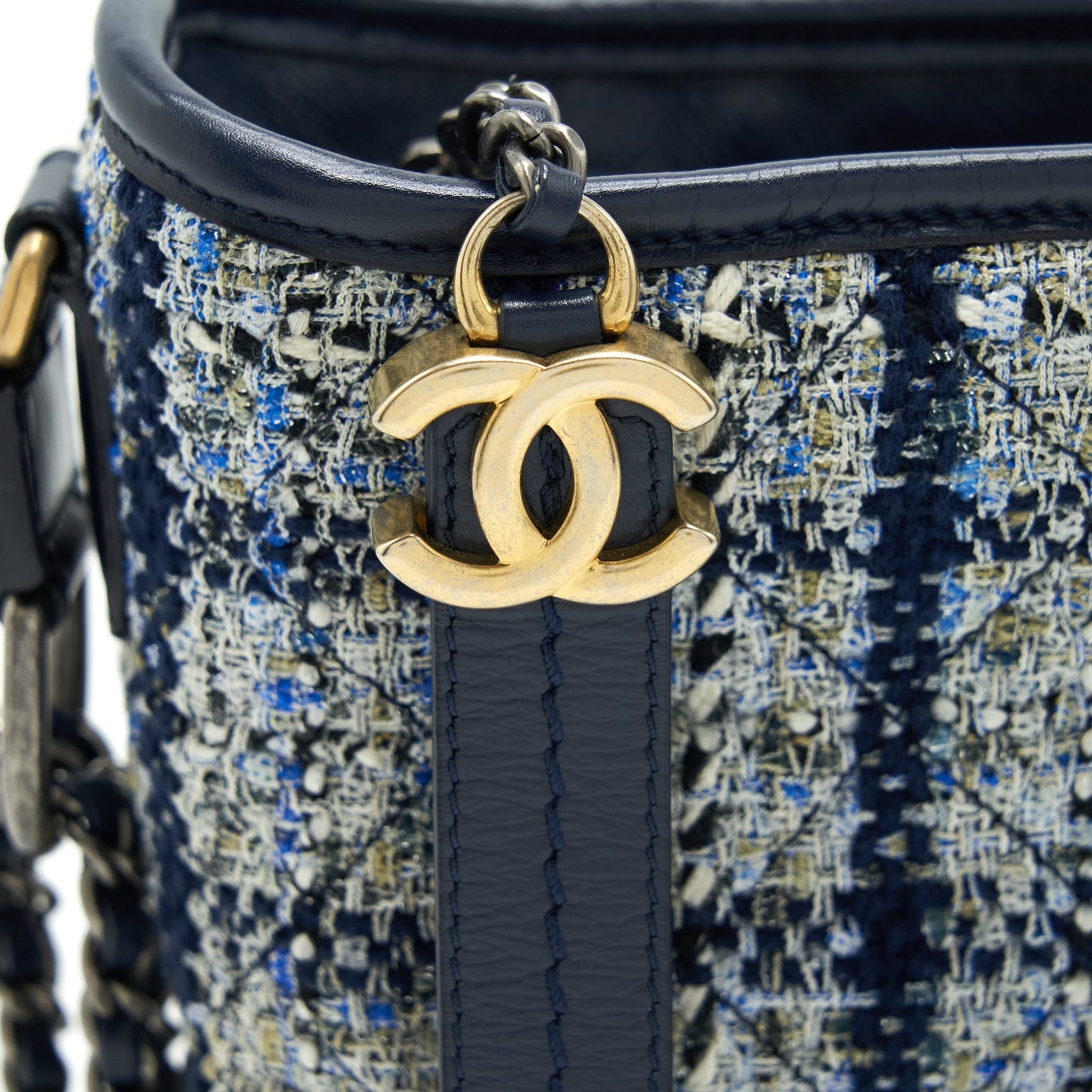 Chanel Small Gabrielle Hobo Bag Tweed Blue With Multi Colour Hardware