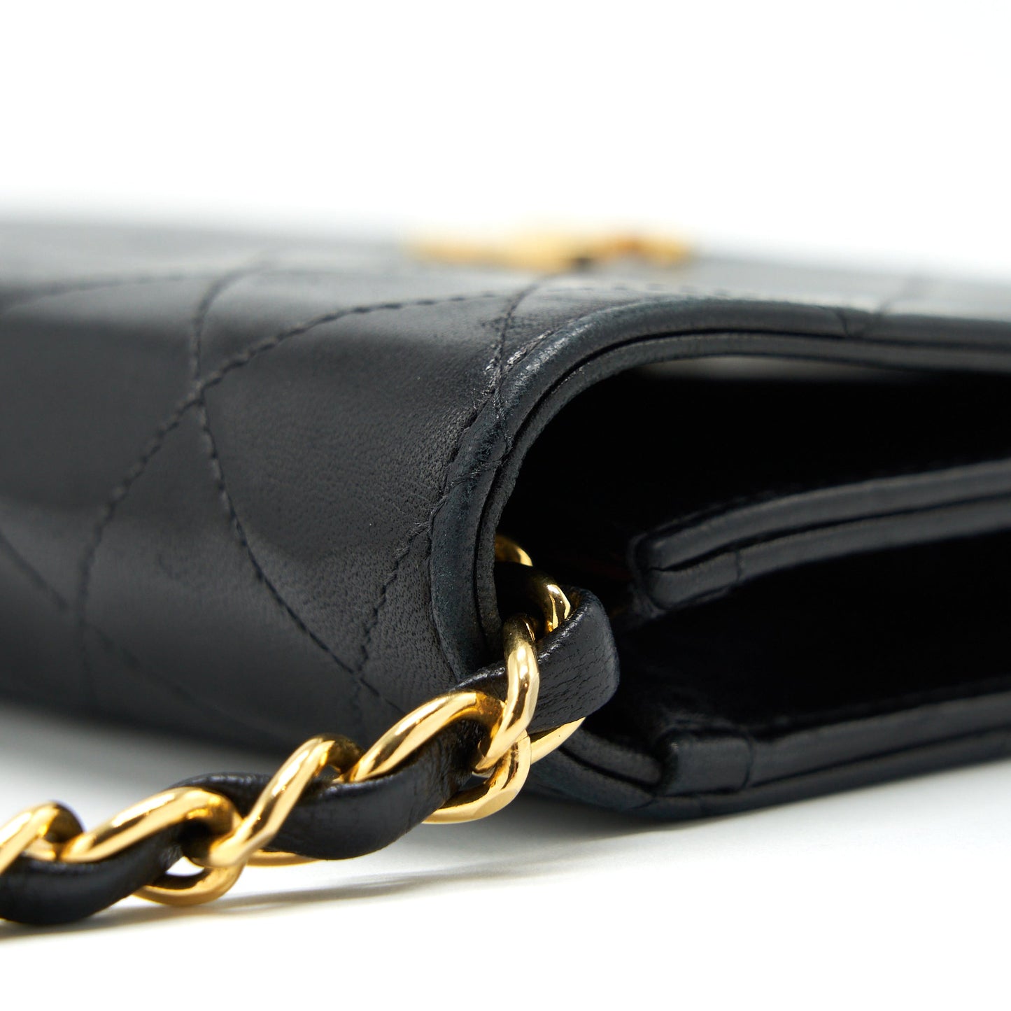Chanel Vintage Quilted Flap Chain Wallet Black GHW