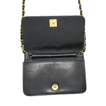 Chanel Vintage Quilted Flap Chain Wallet Black GHW