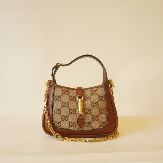 GG Brown Gucci Jackie 1961 Crystals Mini Bag