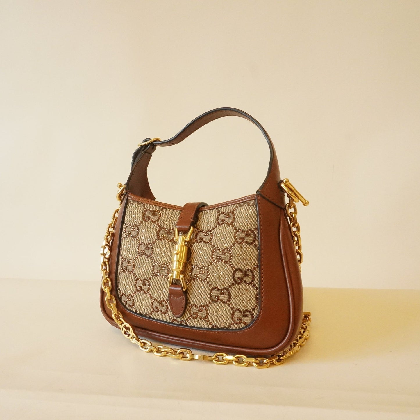 GG Brown Gucci Jackie 1961 Crystals Mini Bag