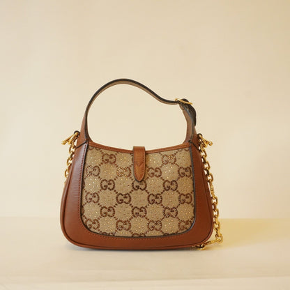 GG Brown Gucci Jackie 1961 Crystals Mini Bag