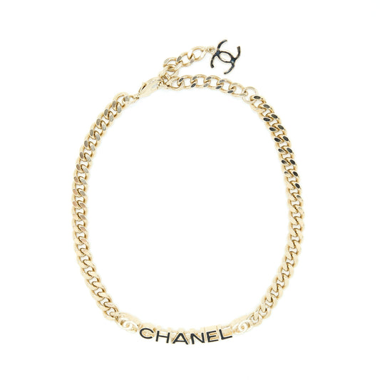 Chanel Letter/CC Logo Choker Enamel Light Gold Tone
