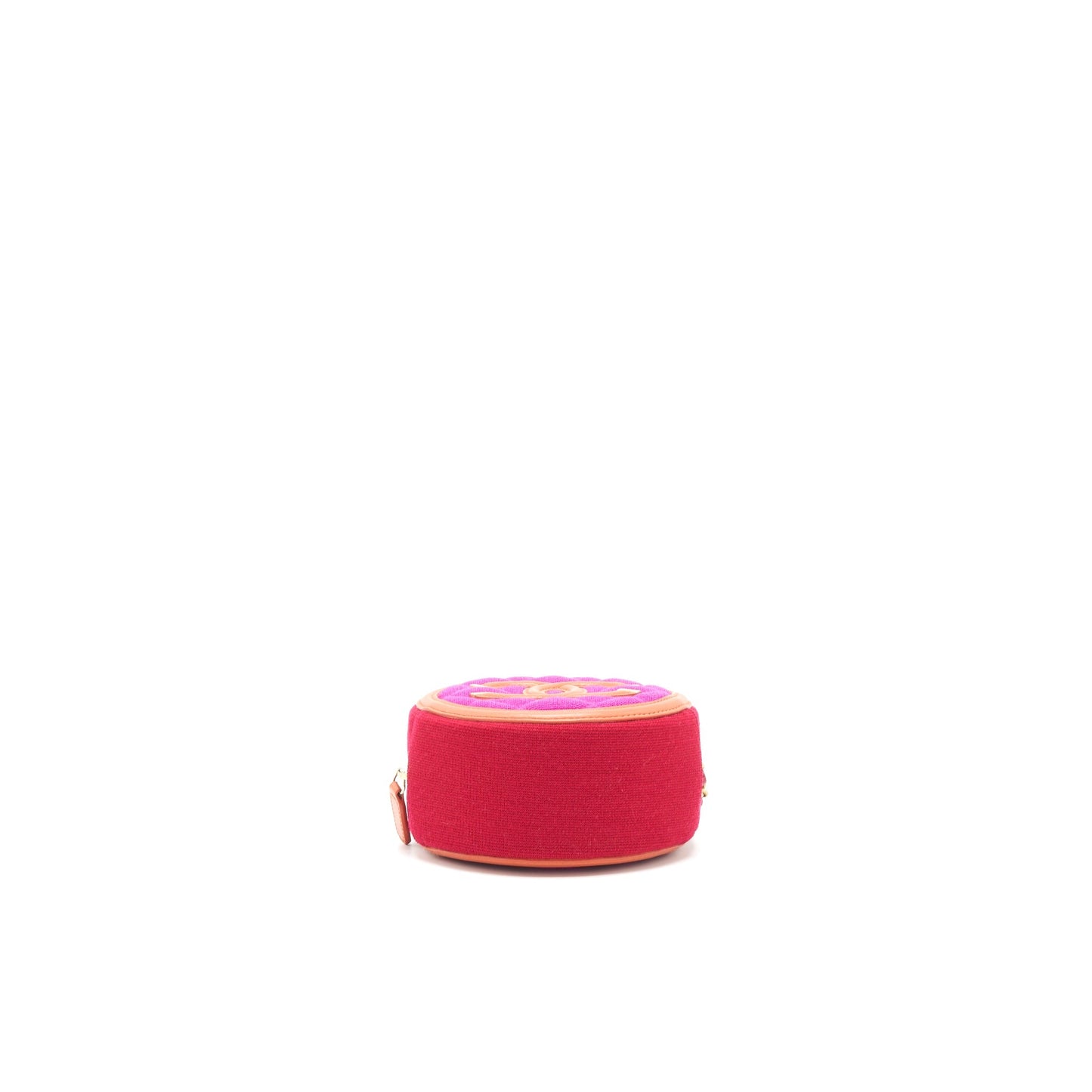 Chanel mini round Vanity with Chain Fabric Multi colour GHW