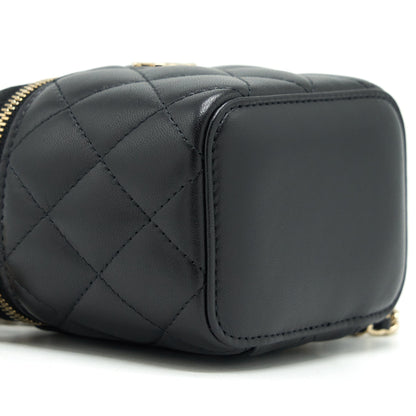 Chanel 22P Top Handle Mini Vanity With Chain With Mirror Inside Lambskin Black LGHW