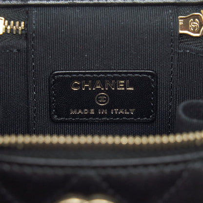 Chanel 22P Top Handle Mini Vanity With Chain With Mirror Inside Lambskin Black LGHW