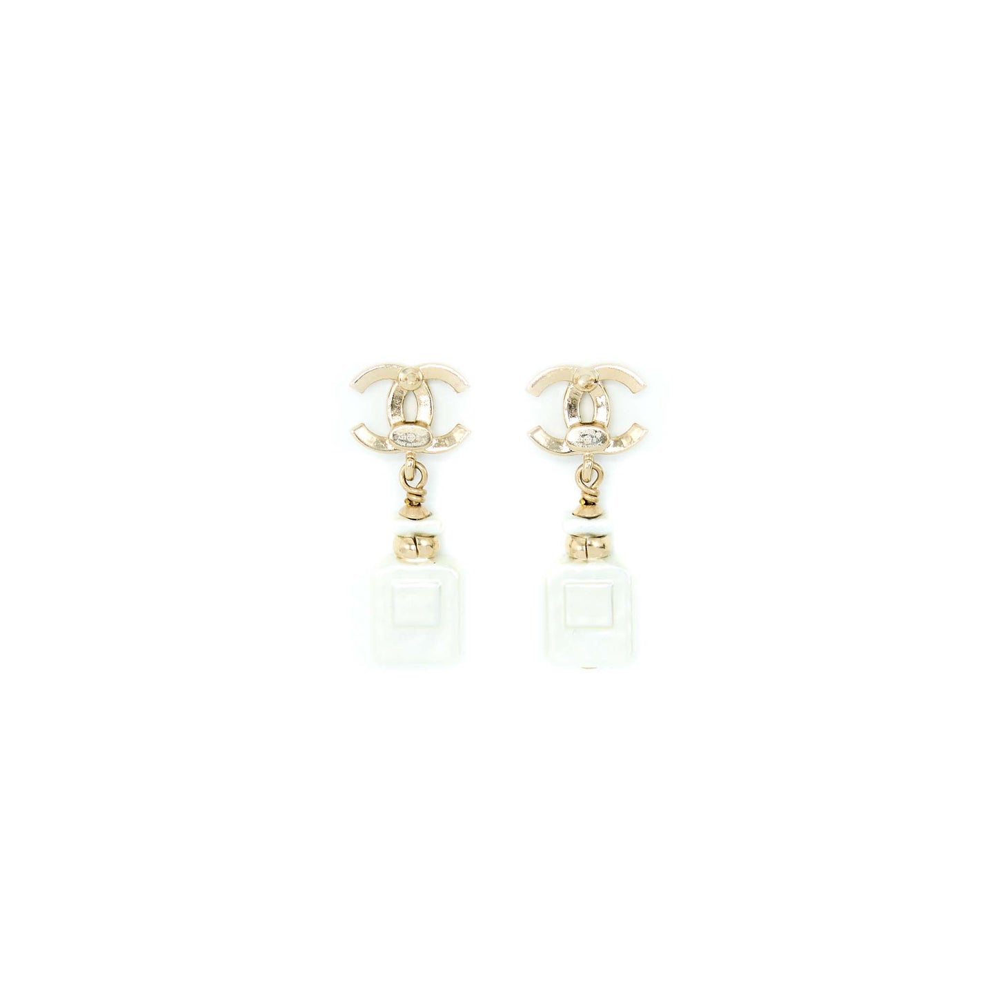 Chanel CC Logo with Perfume Bottle Drop Light Gold Tone