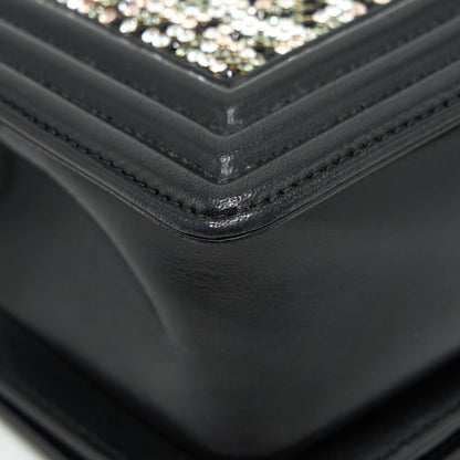 Chanel Small Boy With Crystals Lambskin Black Ruthenium Hardware
