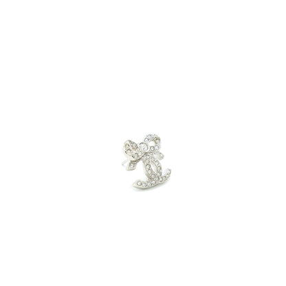 Chanel CC Logo And Bow Earrings Silver Tone