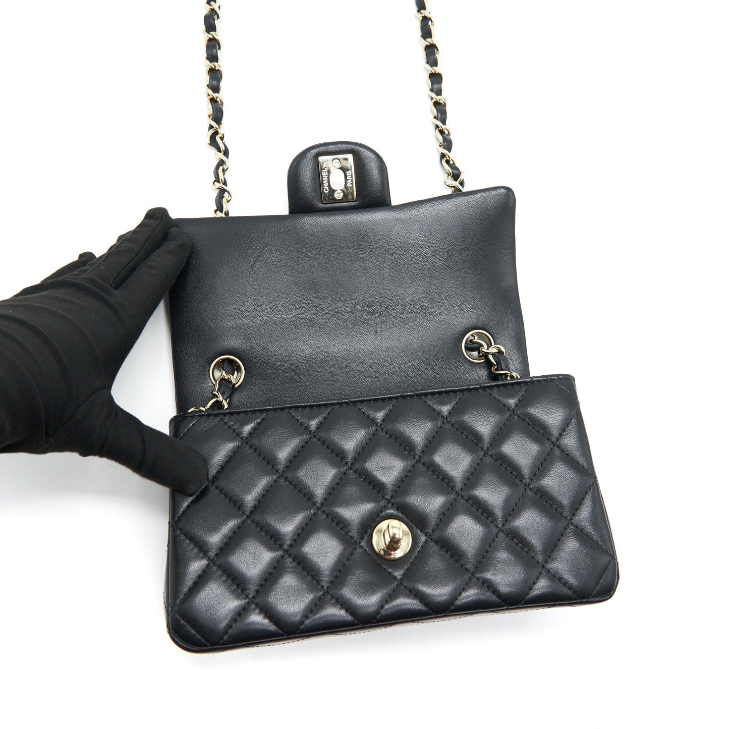Chanel Mini Rectangular Flap Bag Black LGHW LAMBSKIN