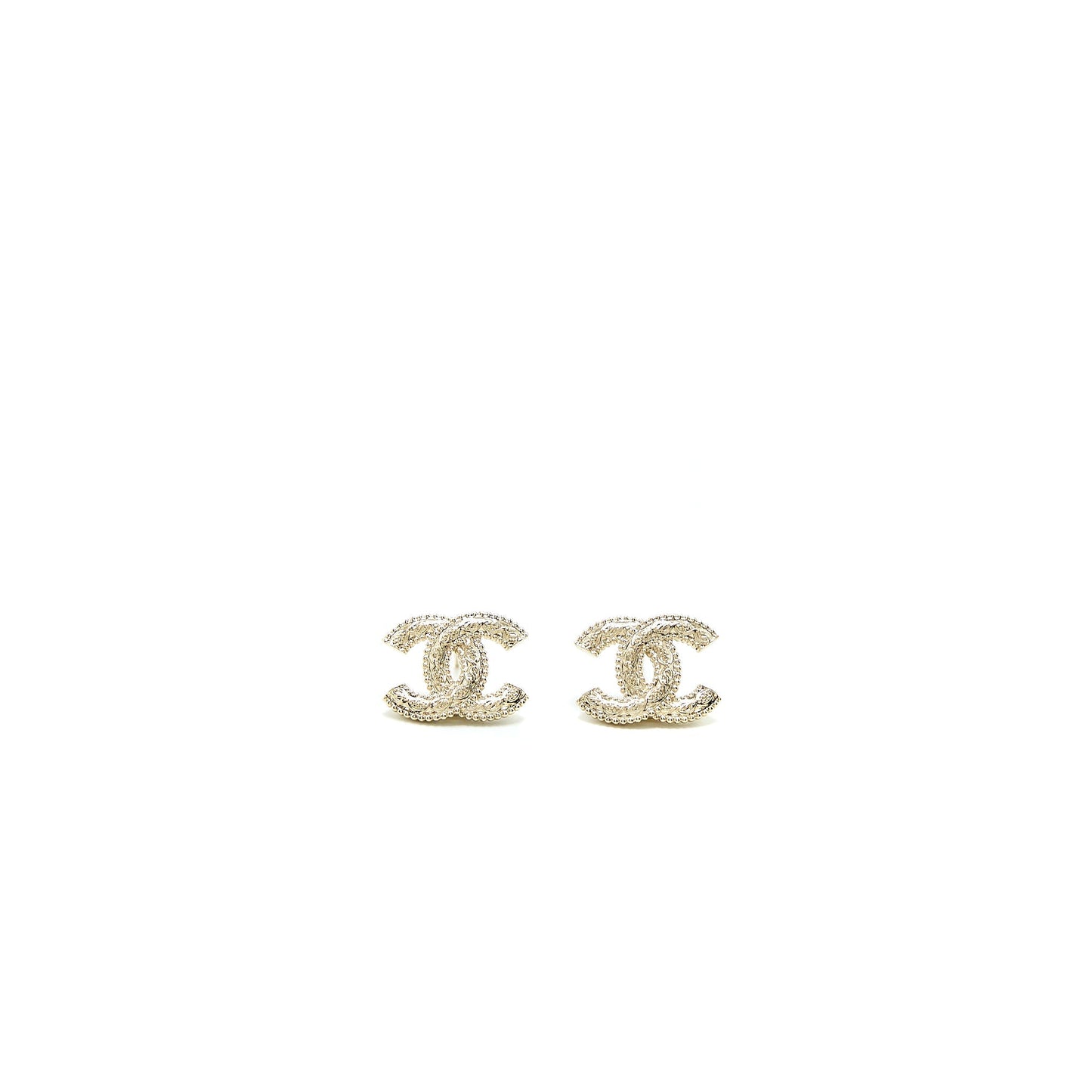 Chanel 22K Small CC Logo Earrings Light Gold Tone