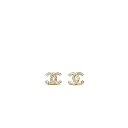 Chanel 22K Small CC Logo Earrings Light Gold Tone