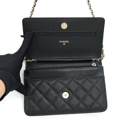 Chanel 22S Detailed Logo Wallet On Chain Caviar Black LGHW (Microchip)