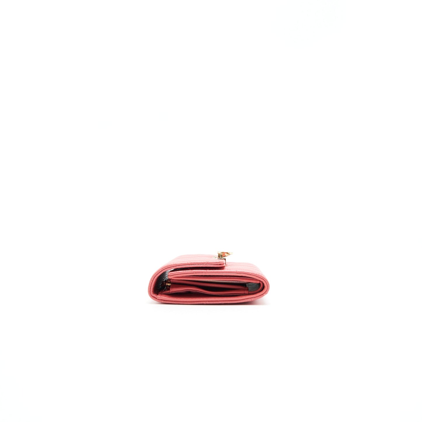 CHANEL CAVIAR FLAP WALLET ROSE PINK WITH GOLD CC LOGO