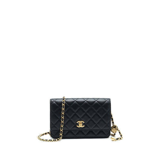 Chanel 22C Pearl Crush Wallet On Chain Black GHW (Microchip)