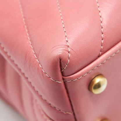 Chanel Small Coco Handle Chevron Calfskin With Lizard Handle Pink GHW
