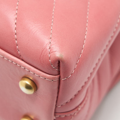 Chanel Small Coco Handle Chevron Calfskin With Lizard Handle Pink GHW