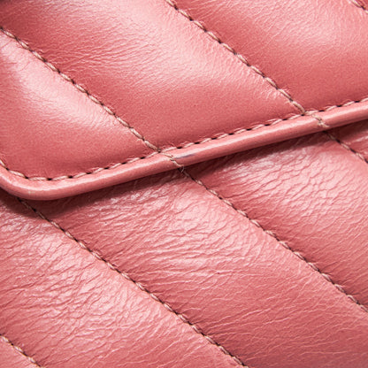 Chanel Small Coco Handle Chevron Calfskin With Lizard Handle Pink GHW