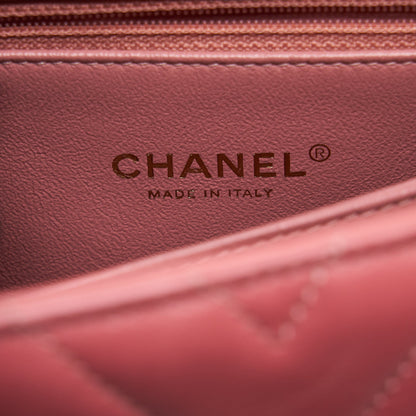 Chanel Small Coco Handle Chevron Calfskin With Lizard Handle Pink GHW