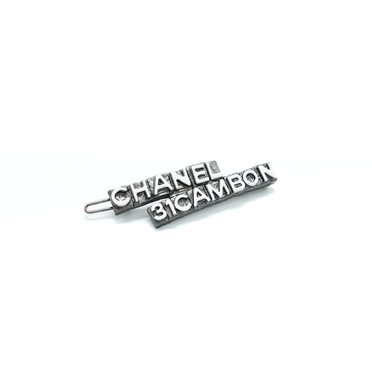Chanel 31 Cambon Barrette Hair Clip In Silver Plated Metal