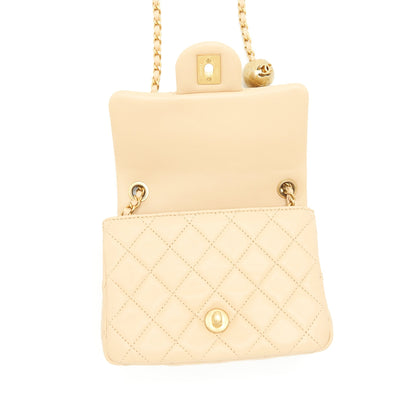 Chanel 22C Pearl Crush Mini Square Flap Bag Lambskin Beige GHW (Microchip)