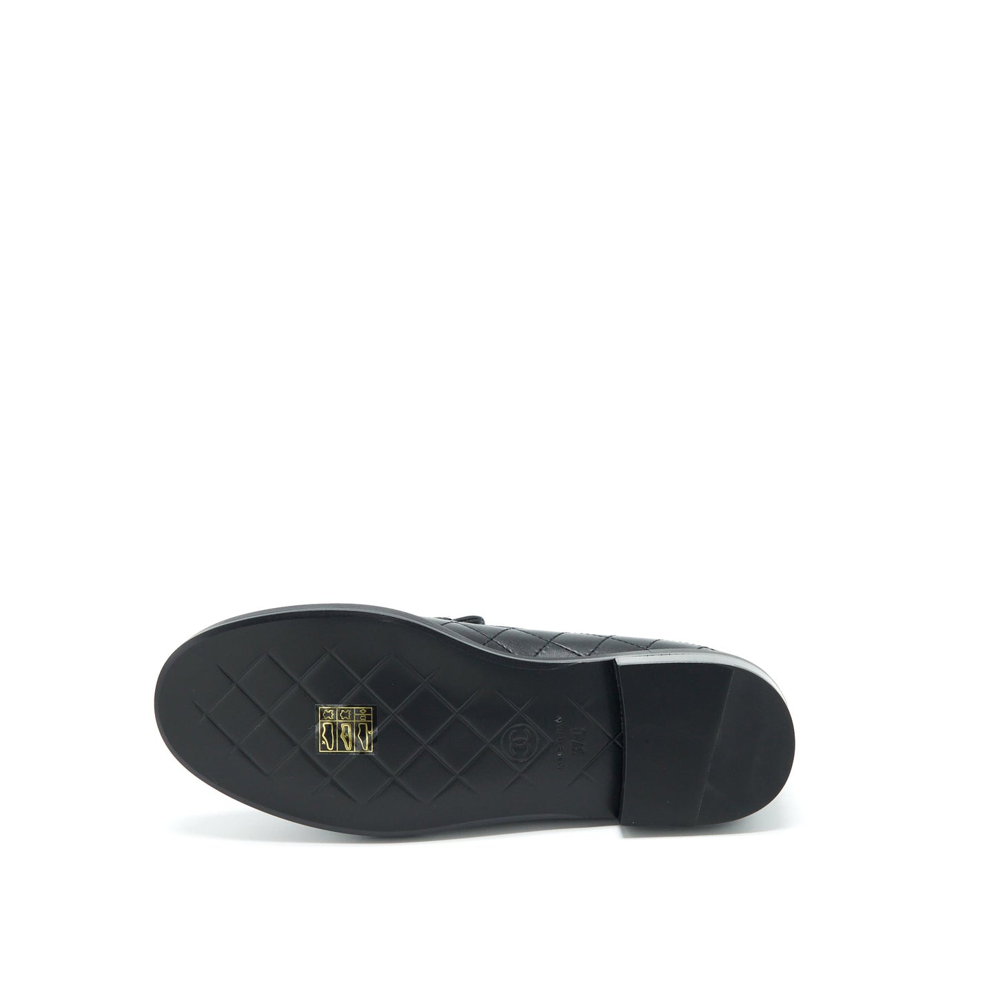 Chanel Size 37 Quilted Leather With CC Logo Loafer Black LGHW