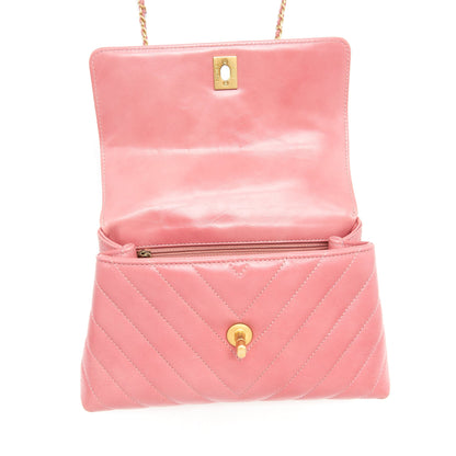 Chanel Small Coco Handle Chevron Calfskin With Lizard Handle Pink GHW
