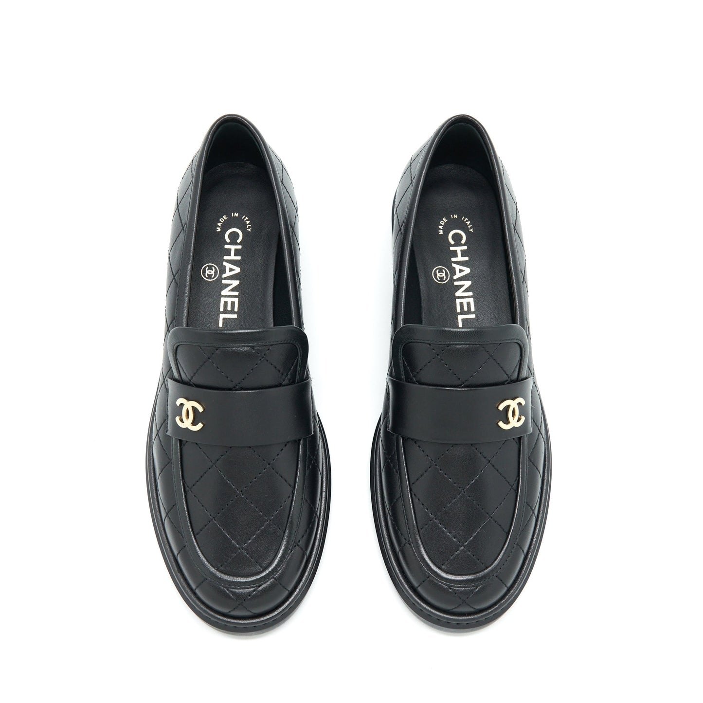 Chanel Size 37 Quilted Leather With CC Logo Loafer Black LGHW