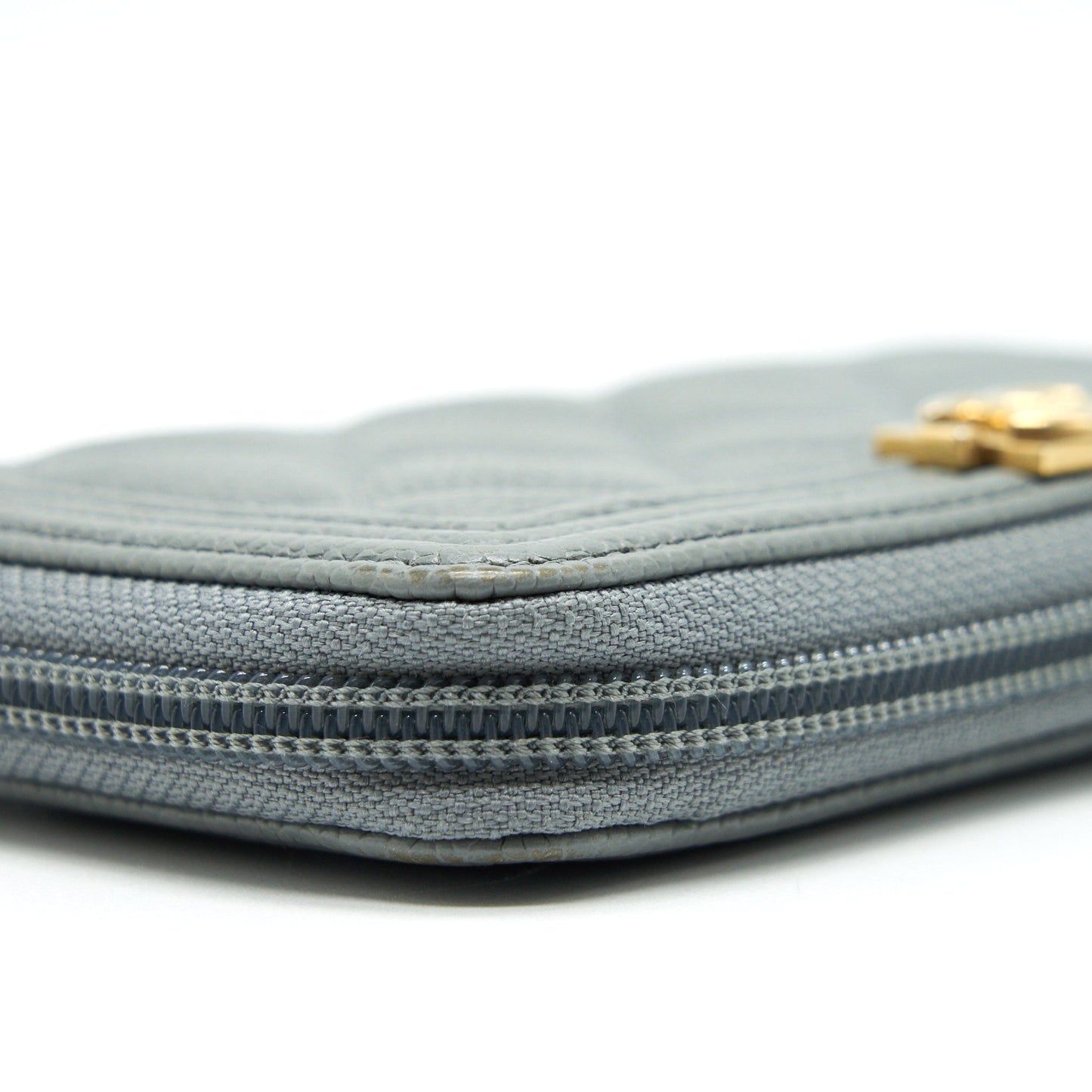 Chanel Caviar small Zip Wallet Grey GHW