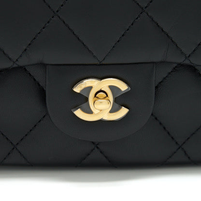 Chanel seasonal Mini Rectangular Flap Bag Heart Charm Chain Lambskin Black GHW (Microchip)