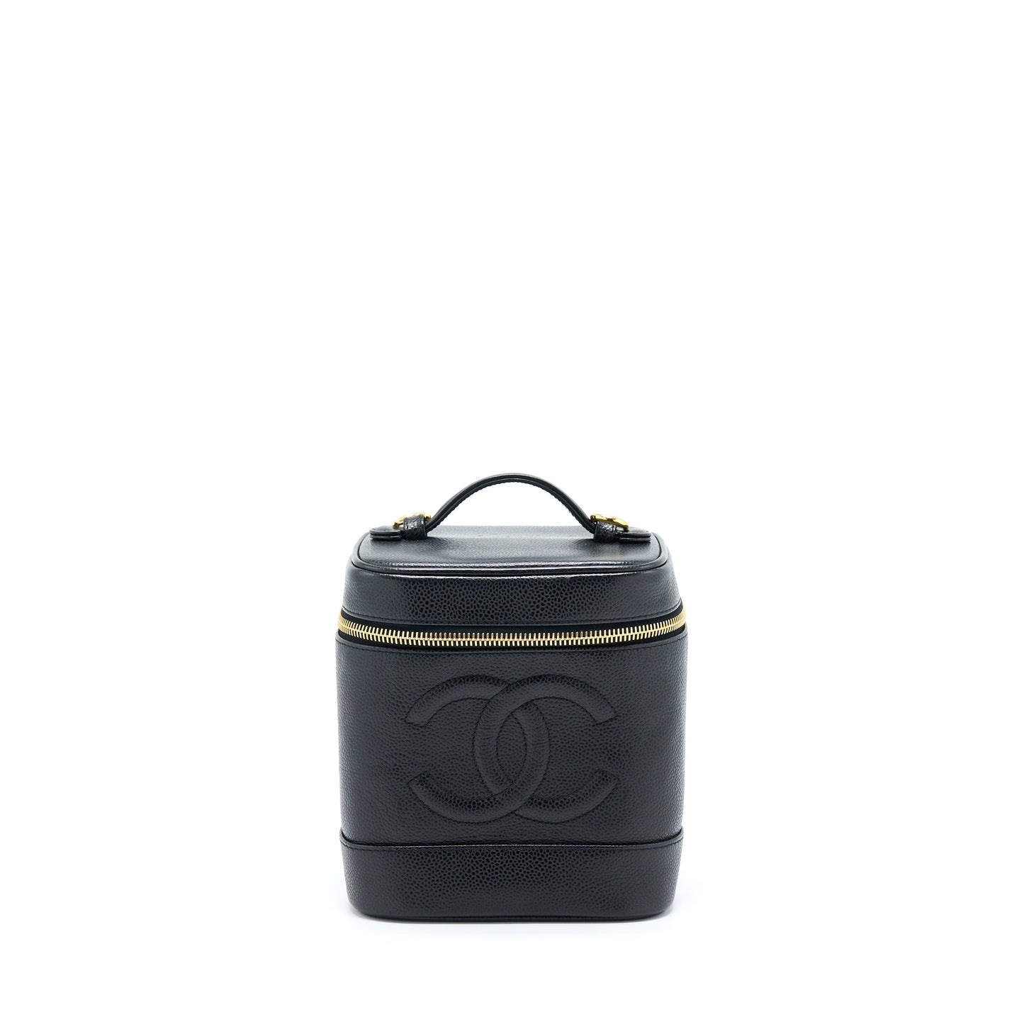 Chanel Vintage Vertical CC Logo Cosmetic Vanity Caviar Black GHW