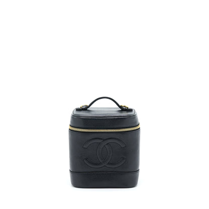 Chanel Vintage Vertical CC Logo Cosmetic Vanity Caviar Black GHW