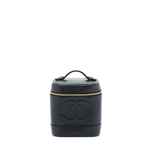 Chanel Vintage Vertical CC Logo Cosmetic Vanity Caviar Black GHW