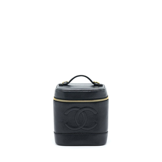 Chanel Vintage Vertical CC Logo Cosmetic Vanity Caviar Black GHW