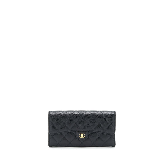 Chanel Classic Long Flap Wallet Caviar Black GHW