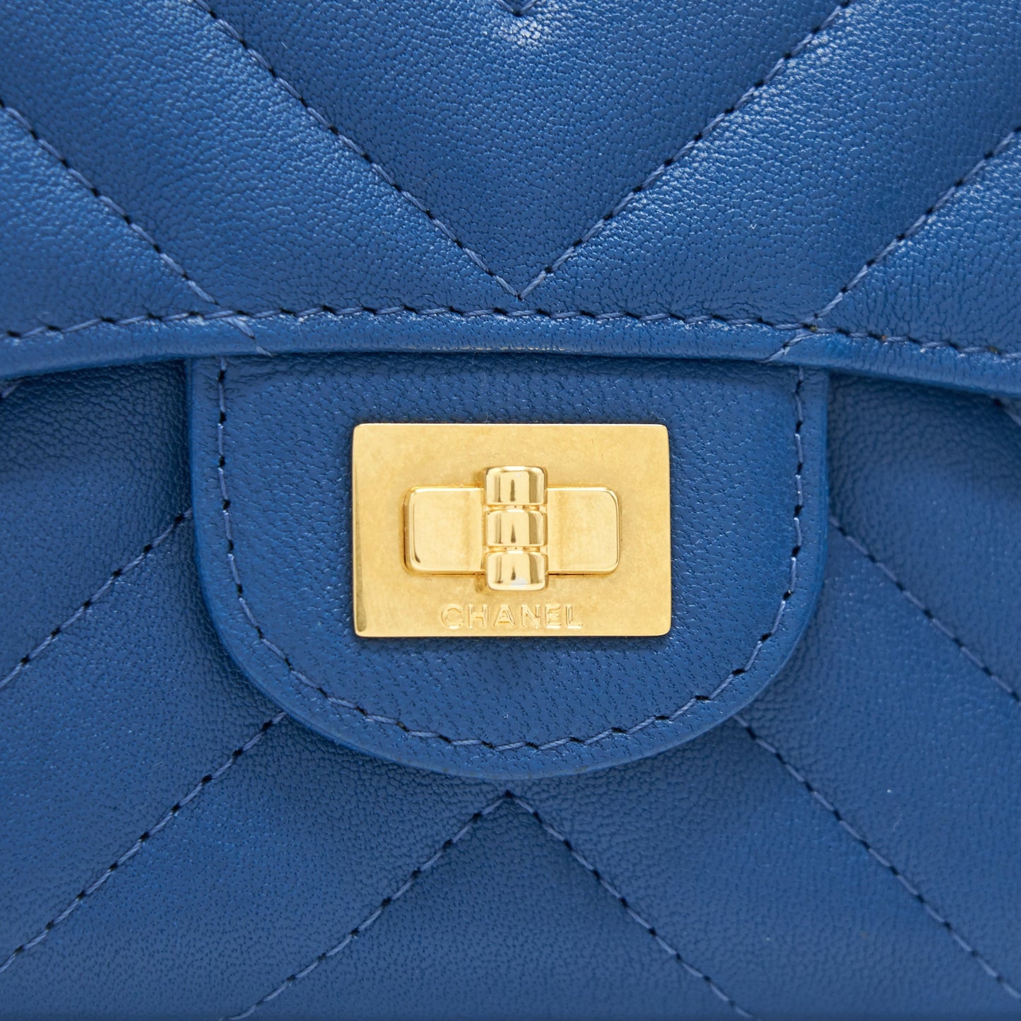 Chanel Chevron 2.55 reissue card Holder Blue GHW