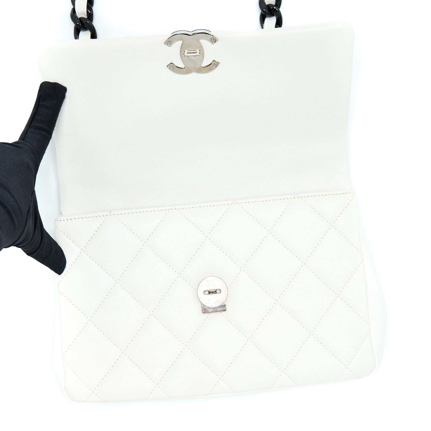Chanel Seasonal Flap Bag Caviar White With Black Hardware