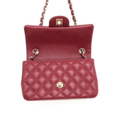 Chanel 22C Mini rectangular flap bag lambskin dark red LGHW microchip