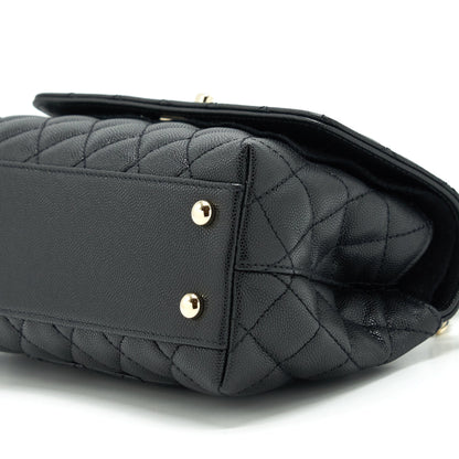 Chanel Small Coco Handle Caviar Black LGHW (Microchip)