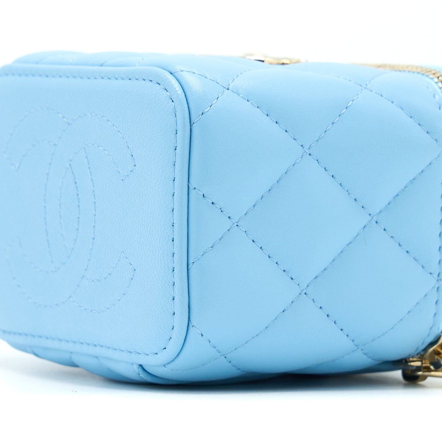 Chanel Mini Vanity Case With Giant Chain Lambskin Blue LGHW