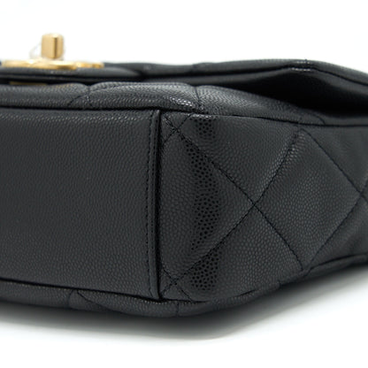 Chanel 22A Small Flap Bag With Button On Chains Caviar Black Brushed GHW