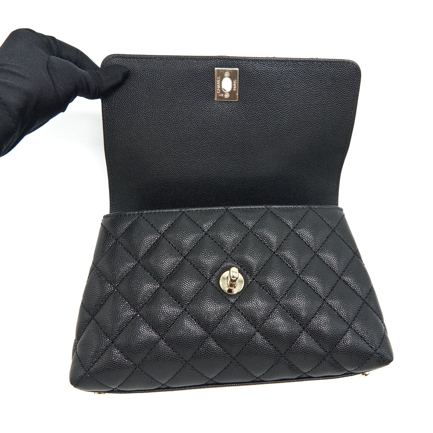 Chanel Small Coco Handle Caviar Black LGHW (Microchip)