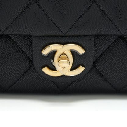 Chanel 22A Small Flap Bag With Button On Chains Caviar Black Brushed GHW