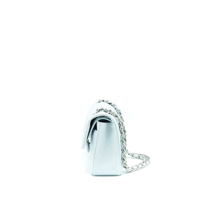 Chanel 21K Small Classic Double Flap Bag Caviar Light Blue SHW (Microchip)