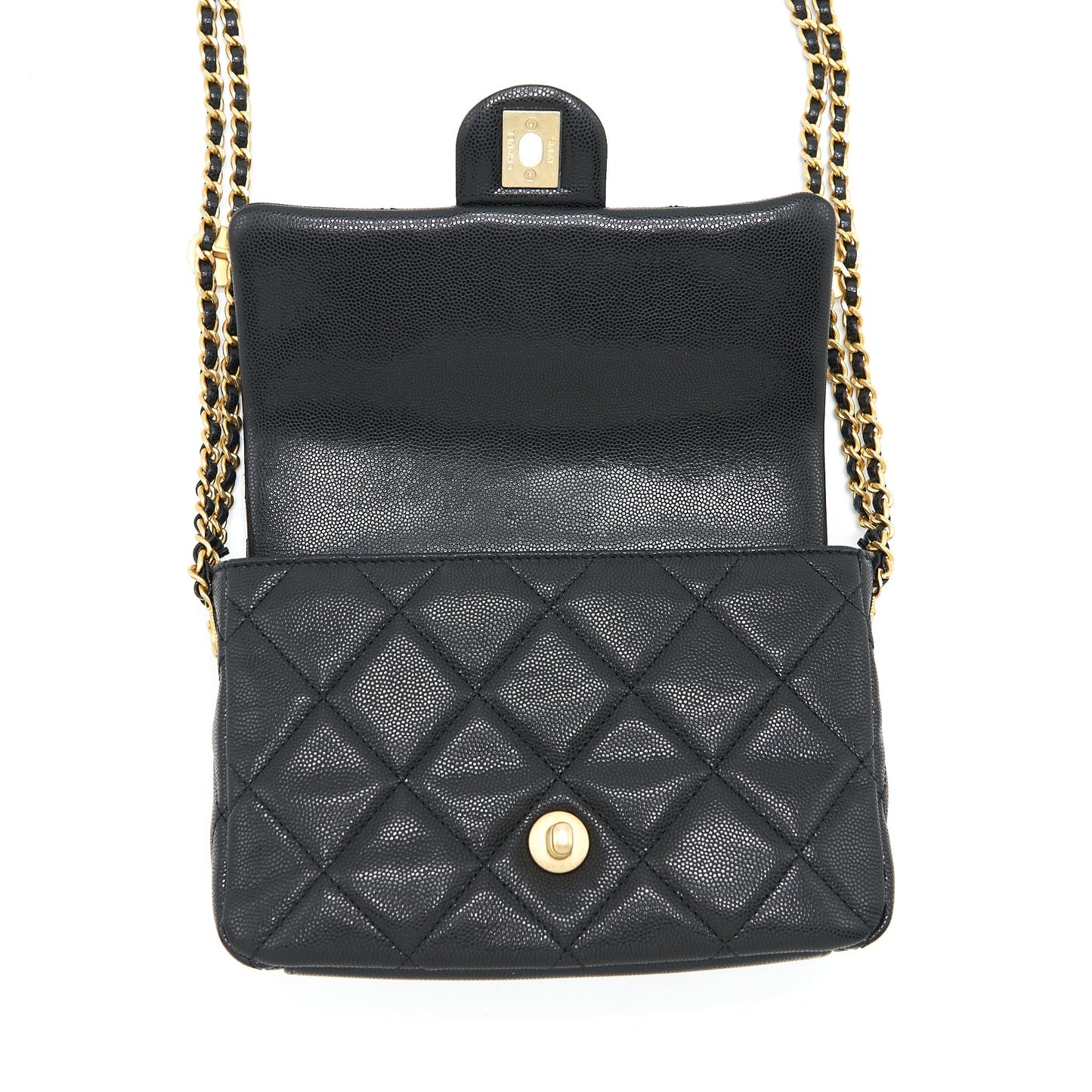 Chanel 22A Small Flap Bag With Button On Chains Caviar Black Brushed GHW