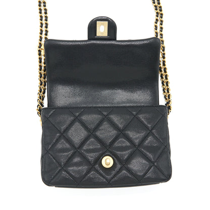 Chanel 22A Small Flap Bag With Button On Chains Caviar Black Brushed GHW